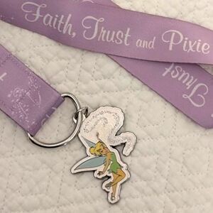 Disney Parks Tinkerbell Charm Faith Trust and Pixie Dust Pin Trading Lanyard